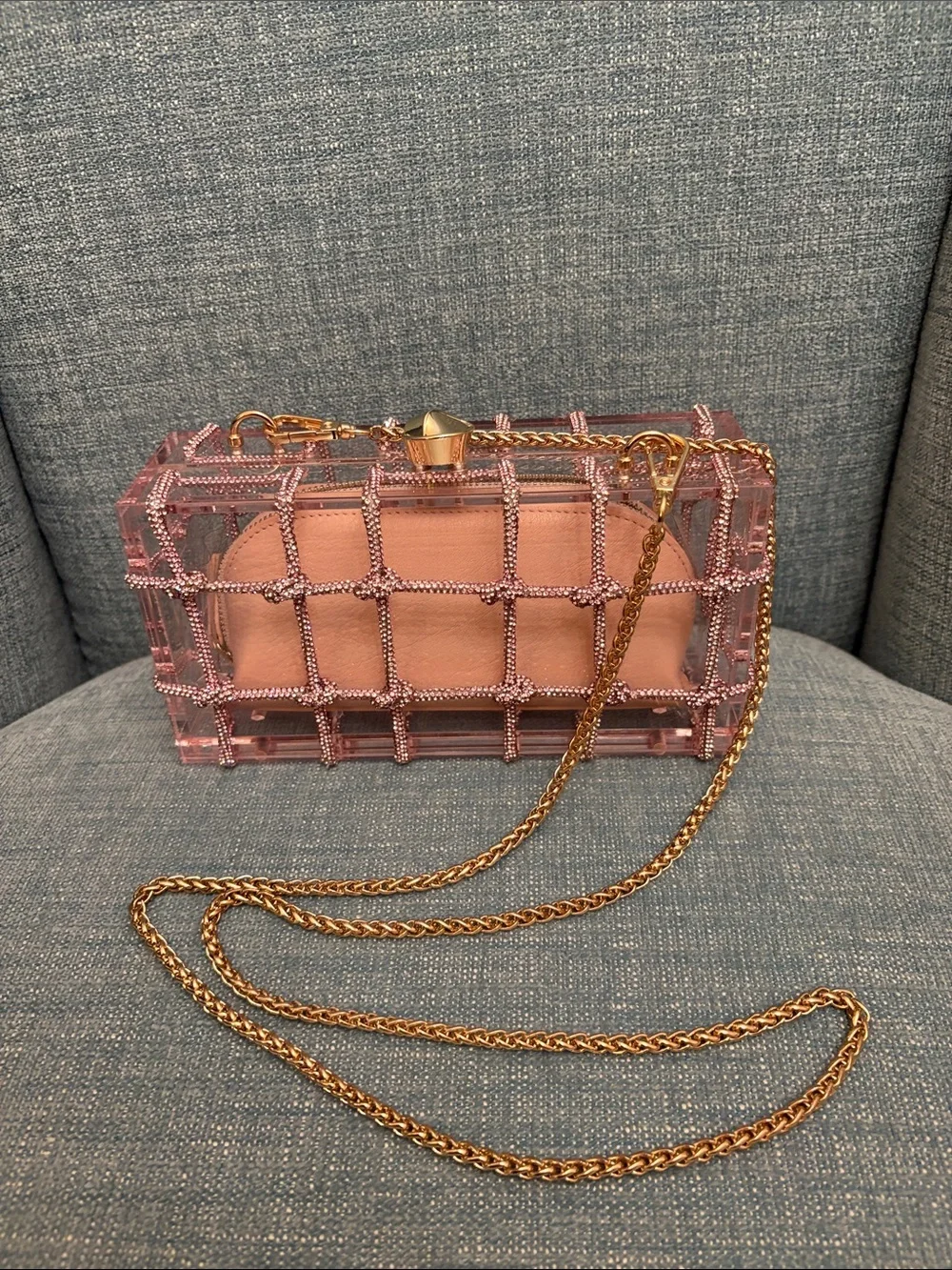 Altar'd State Pink Crystal Grid Crossbody with Gold Chain Strap - Picture 13 of 16